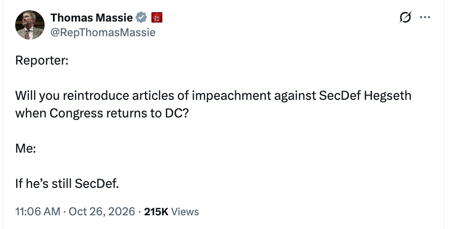 Massie posted an exchange with an unidentified reporter on his X account, signaling that he intended to move forward with the plans (@RepThomasMassie/X)