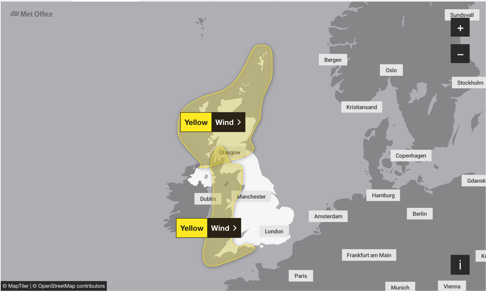 The Met Office has issued a yellow weather warning for today and tomorrow (Met Office)