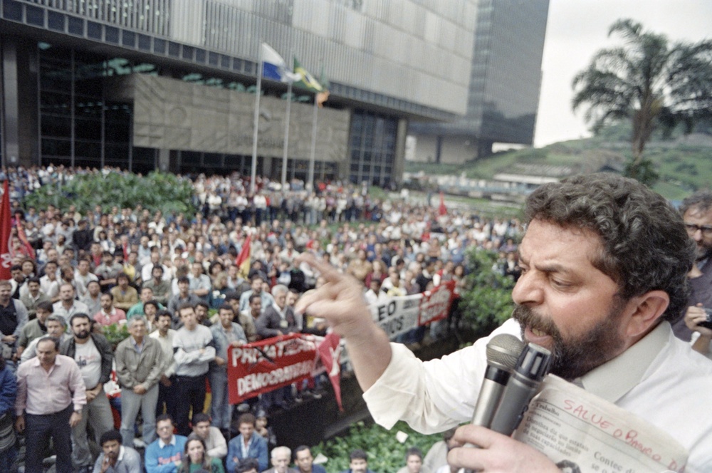Lula, then  presidential candidate, speaks to employees of Petrobras in Rio de Janeiro in 1989 (AFP/Getty)
