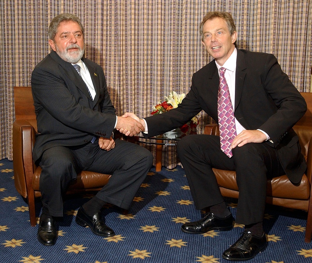 Tony Blair with Lula at the Progressive Governance Conference in London, 2003 (AP)