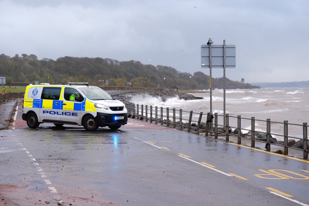 Police were at the scene of a road closure on the A78 near Skelmorlie after Storm Boelo (Jane Barlow/PA) (PA Wire)