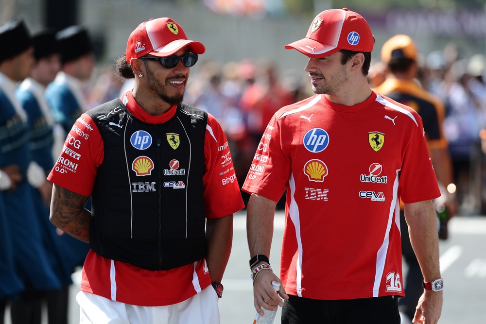 Hamilton (left) has been outperformed by Ferrari teammate Charles Leclerc (right) recently (Getty)