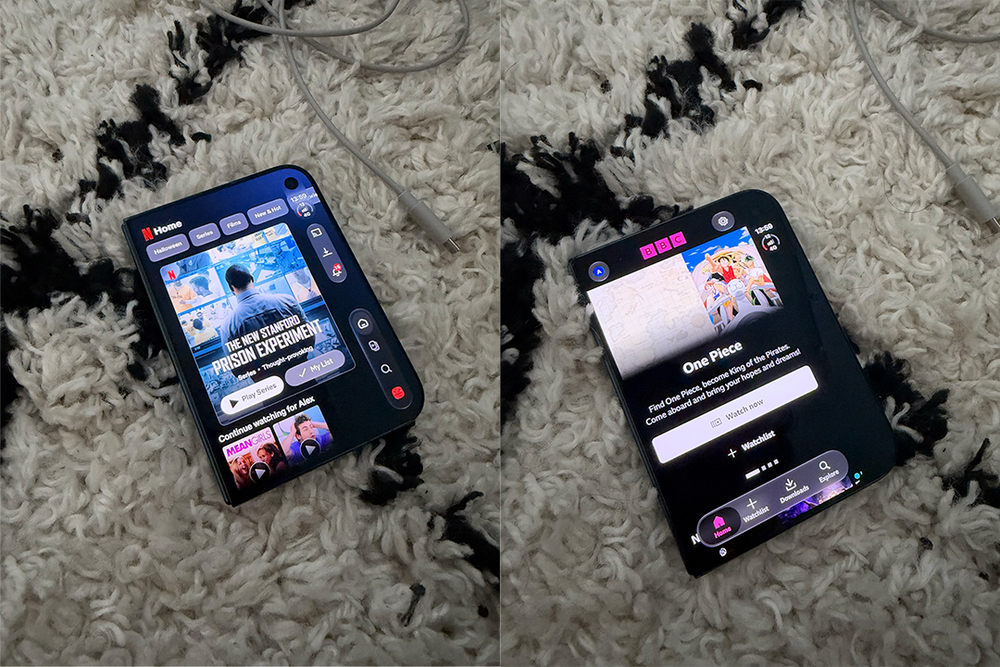 What an optimised app looks like versus a non-optimised app on the cover screen (Alex Lee/The Independent)