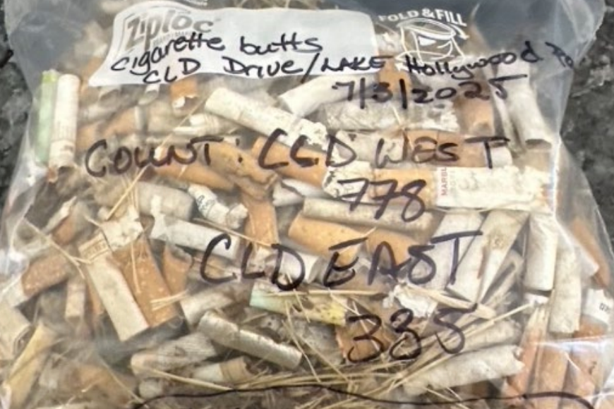 One resident collected cigarette butts left in Lake Hollywood Park despite smoking being banned in the area (Los Angeles County Superior Court/Central District)