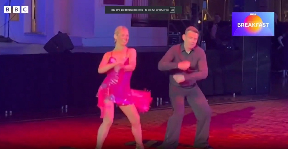 Mr Burnham kept smiling throughout the awkward performance (BBC Breakfast)