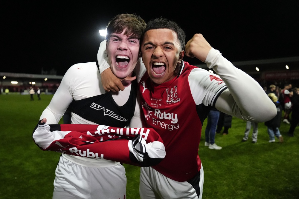 Conor Haughey, left, was Fleetwood’s unlikely hero against Arsenal (PA Wire)