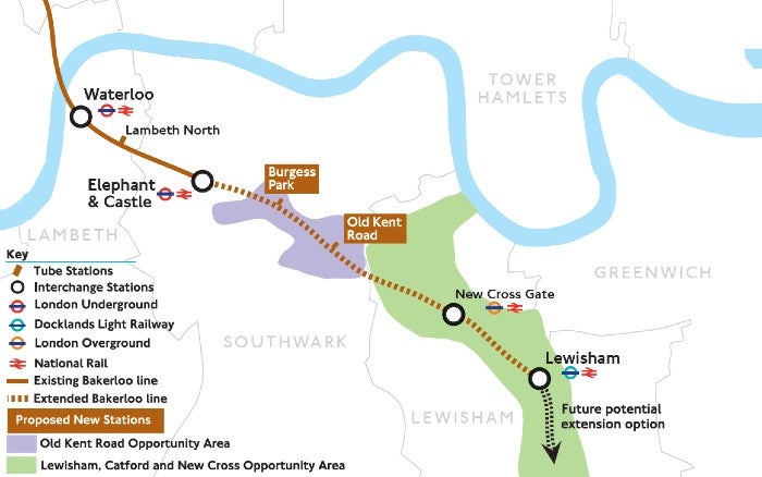 The proposed extension to the Bakerloo line would go down to Lewisham (TfL)