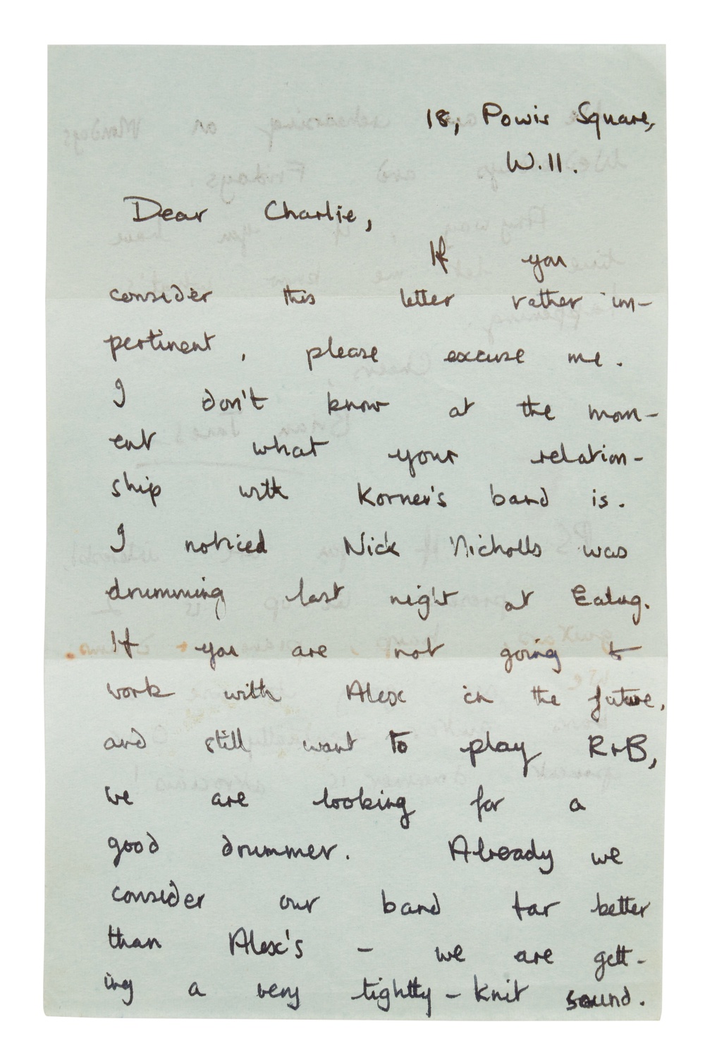 Image from: Brian Jones’s letter asking Charlie Watts to join Rolling Stones to be auctioned