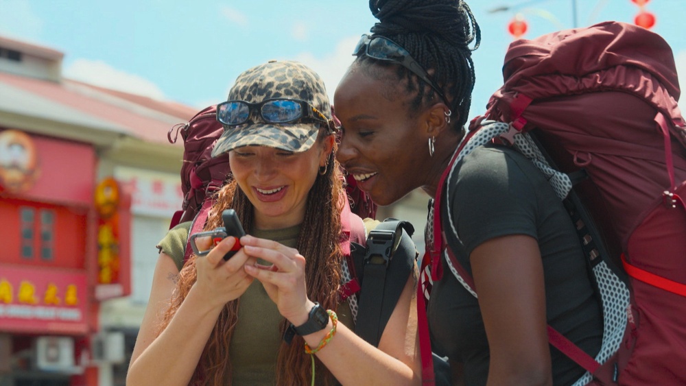 Ella Eyre and Nana Pepera on 'Celebrity Race Across the World' (PA)