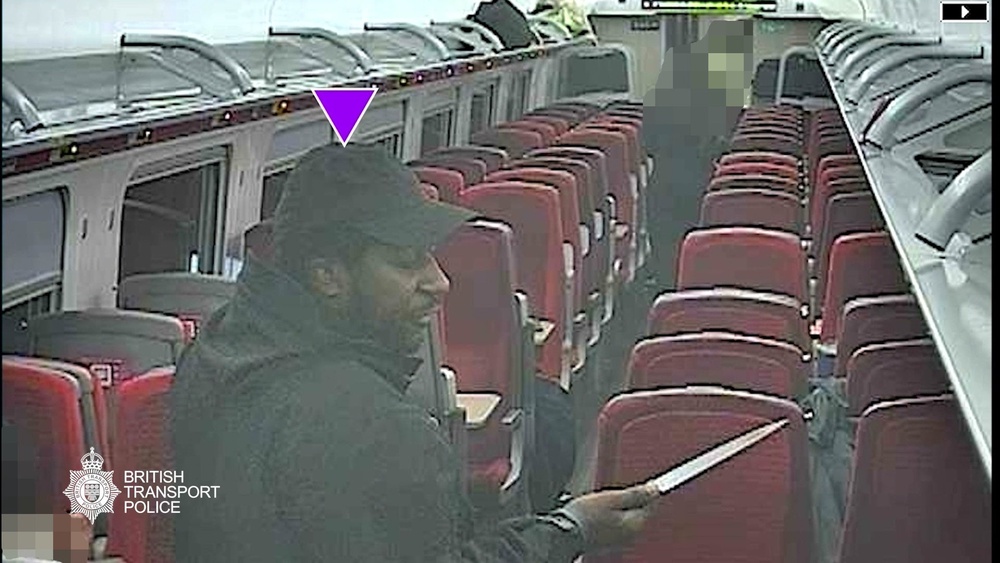 Screen grab taken from CCTV footage of Anthony Williams brandishing a knife on an LNER Doncaster to London service (British Transport Police)