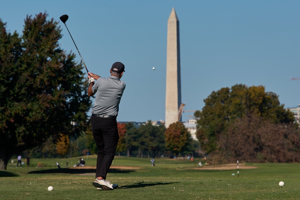Trump has repeatedly said that the course will close East Potomac Park on November 15, but DOJ said there were no imminent plans and refused to speculate what the president meant (AP)