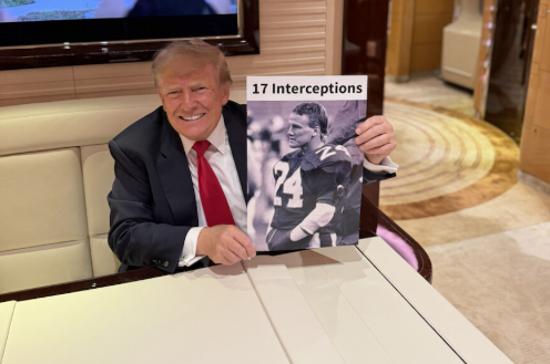 Housing official Bill Pulte has been making posters for Trump, including one of Ohio Republican Sen. Jon Husted, whose rear has been admired by the president (@realDonaldTrump/Truth Social)
