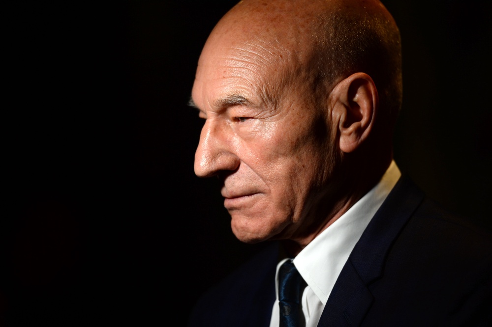 Sir Patrick Stewart in the winners room at the Three Empire Awards held at The Roundhouse in Chalk Farm, London in 2017 (Matt Crossick/PA) (PA Archive)