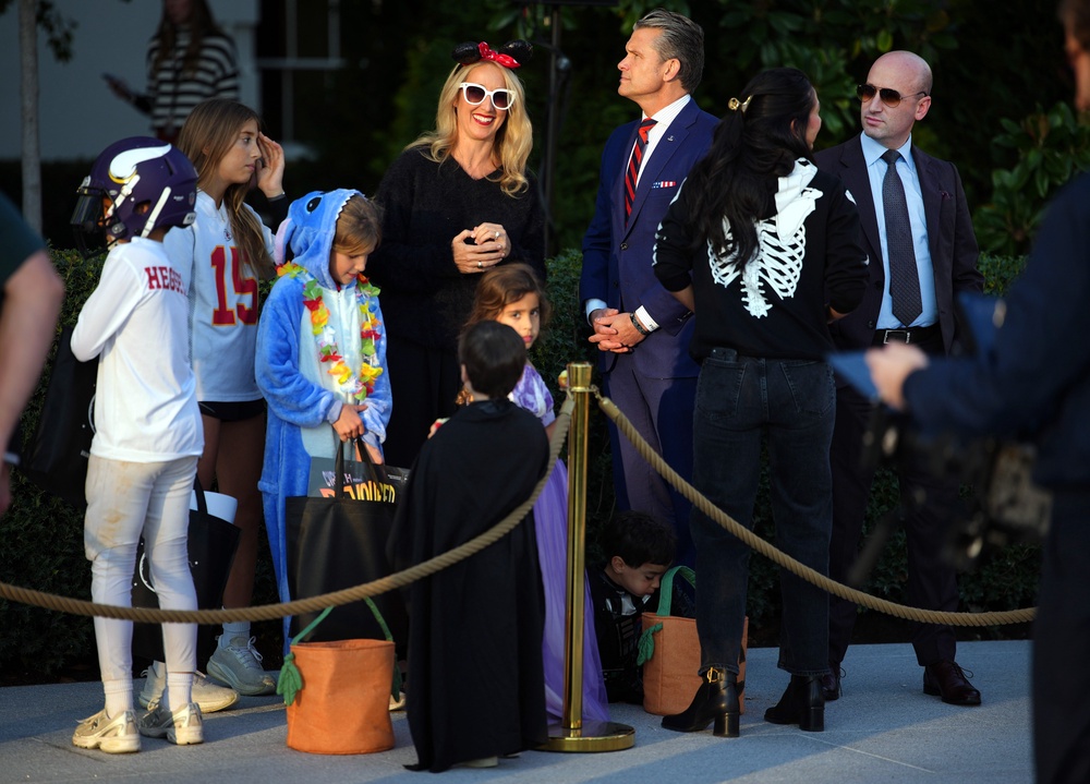 Defense Secretary Pete Hegseth, White House Deputy Chief of Staff Stephen Miller and their families attend Trump's Halloween event (Getty Images)