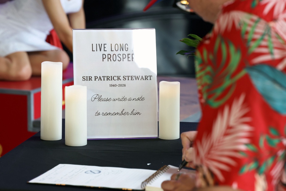 Madame Tussauds book of remembrance for the late Sir Patrick Stewart in Hollywood, California (Getty)