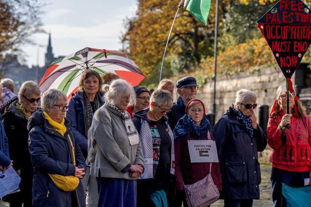People gathered outside the US Consulate in Edinburgh (Jane Barlow/PA) (PA Wire)