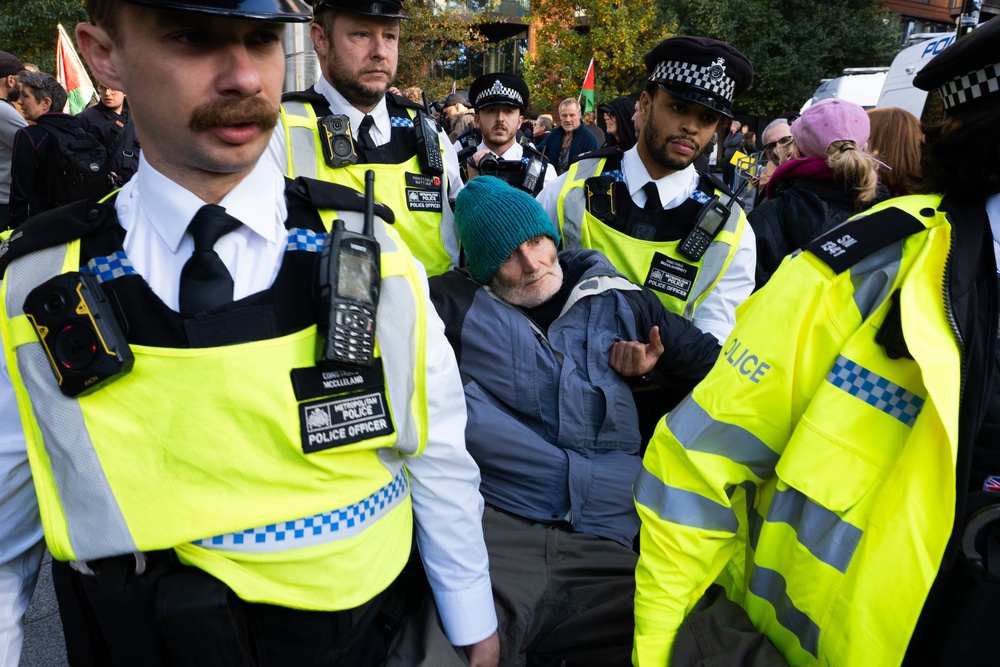 The protest took place outside the US embassy in south London (Marcin Calak/PA) (PA Wire)