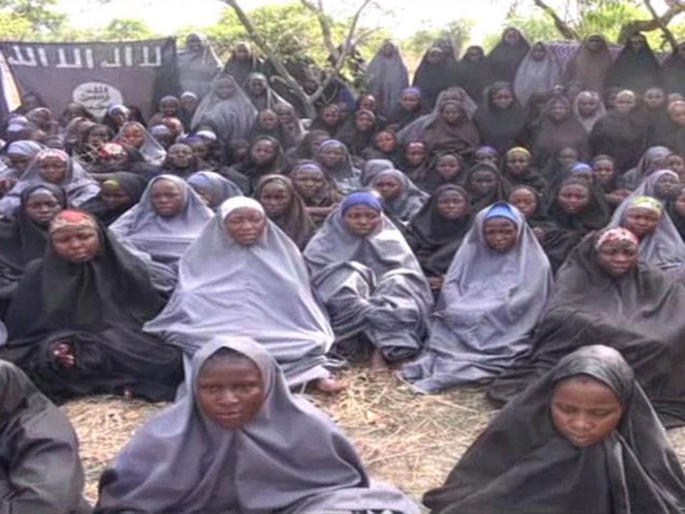 A video shared by Boko Haram showing 130 girls they kidnapped from Chibok (AFP/Getty)