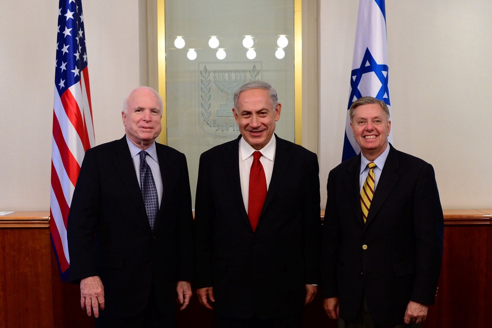 Lindsey Graham, like his political mentor Senator John McCain, left, was a steadfast supporter of Israel and its prime minister Benjamin Netanyahu (GPO/Getty)
