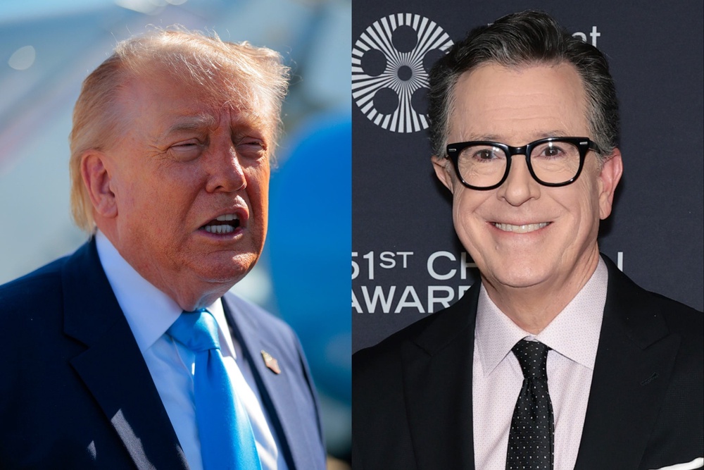Image from: Stephen Colbert live updates: Trump posts gleeful response to Late Show’s end as Democrats hail ‘free speech warrior’