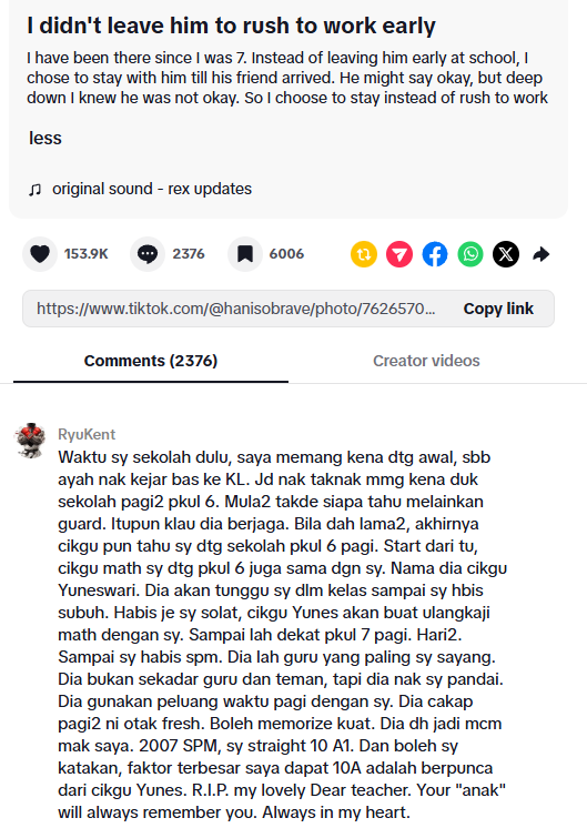 Image from: Raih 10A1 SPM, lelaki kongsikan kisah pengorbanan cikgu Matematik