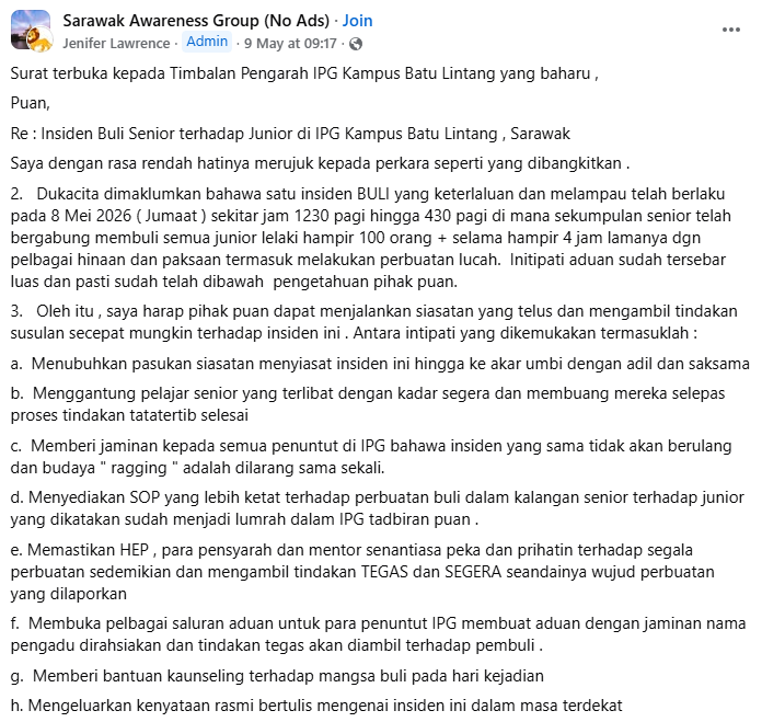 Image from: IPG beri jaminan ambil tindakan tegas isu buli pelatih