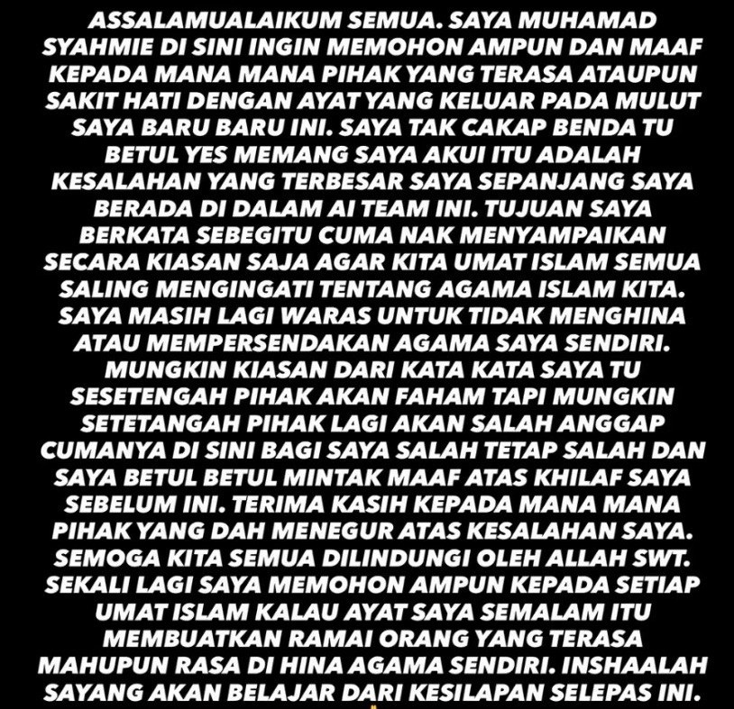 Image from: Syahmie AI Team mohon maaf isu tular didakwa hina Nabi