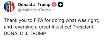 Image from: Peranan Trump dipersoal selepas FIFA benarkan Balogun beraksi lawan Belgium