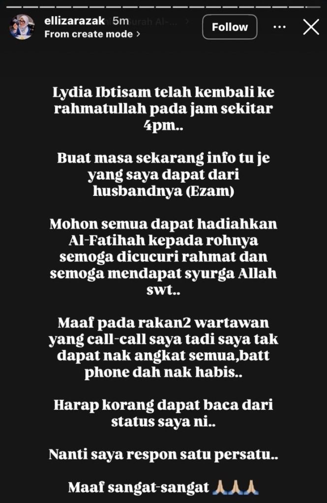 Image from: Lydia Ibtisam meninggal dunia