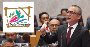 Logo baharu kempen pelancongan Visit Truly Terengganu 2027 yang menampilkan simbol penyu sebagai ikon negeri.