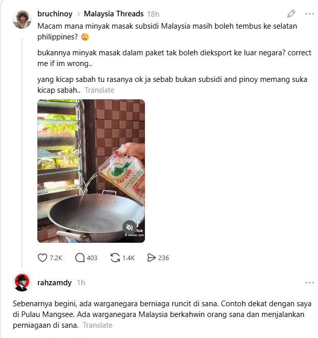 Image from: Minyak masak paket Malaysia muncul dalam video TikToker Filipina cetus persoalan