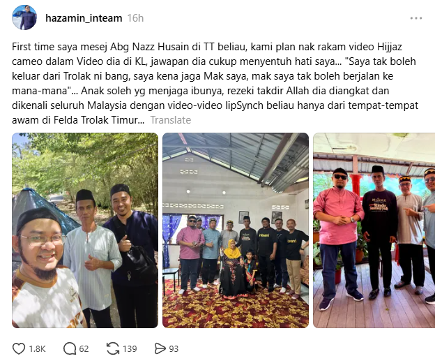 Image from: Hazamin Inteam dedah kisah Nazz Husain di sebalik video lipsync viral