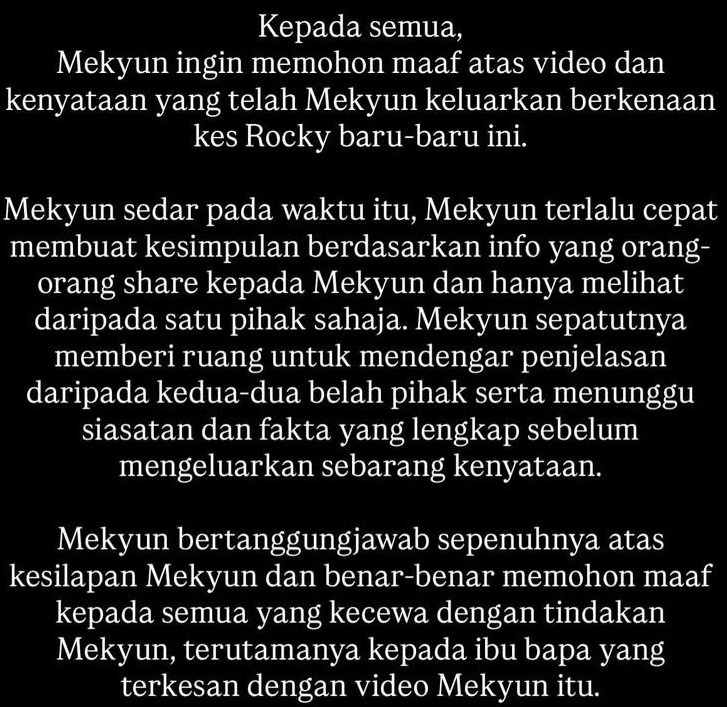 Image from: Mek Yun mohon maaf selepas keluarkan kenyataan berhubung kes Rocky