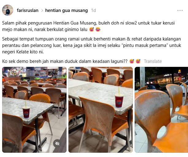 Image from: Keadaan kerusi Hentian Gua Musang cetus teguran pengguna