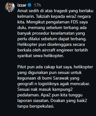 Image from: Dr Izzar titip takziah buat wira negara, minta orang ramai tidak berspekulasi