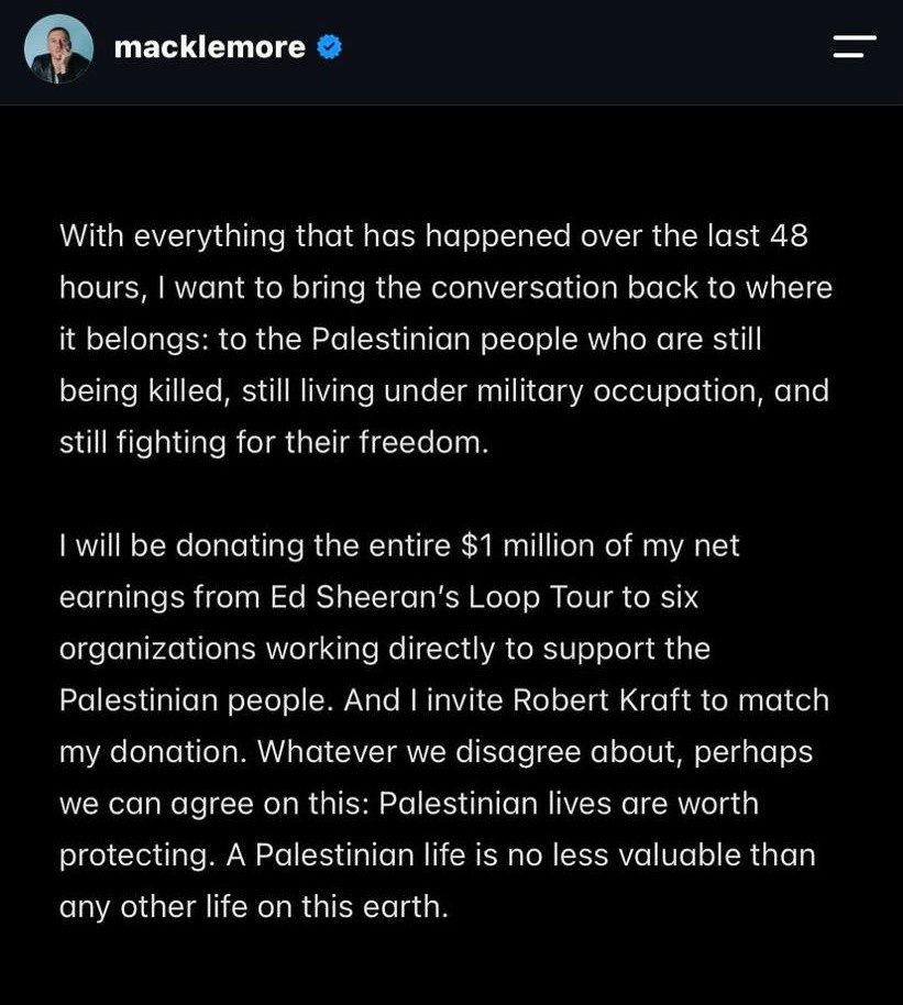 Image from: Macklemore sumbang AS$1 juta pendapatan jelajah untuk bantu Palestin
