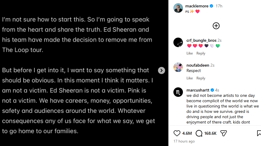 Image from: Macklemore digugurkan daripada jelajah Ed Sheeran selepas laung ‘Free Palestine’