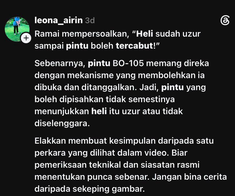 Image from: ‘Pintu helikopter BO-105 memang boleh ditanggalkan’ – Isteri Kapten Zainol Afiq