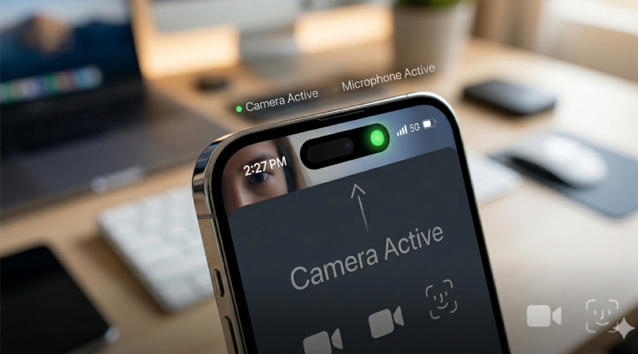 Image from: The Tiny Green & Orange Dots On Your iPhone Are Going Viral For A Very 2026 Reason