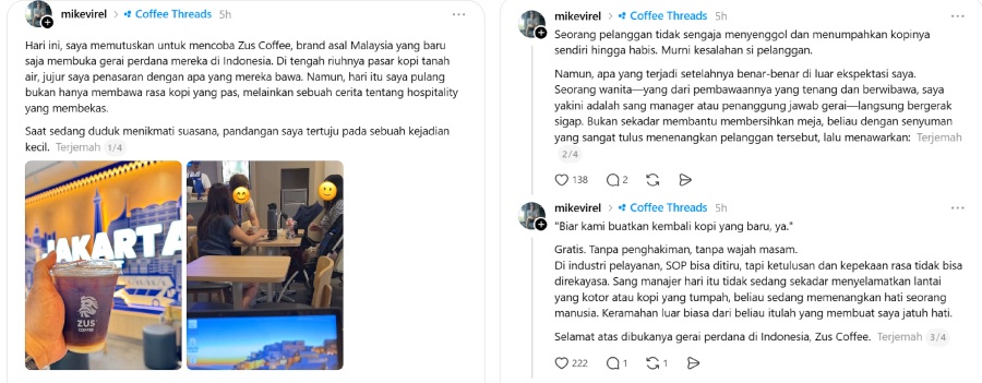 Image from: Zus Coffee’s Jakarta Staff Praised for Turning a Messy Incident Into a Win for Malaysian Service Culture