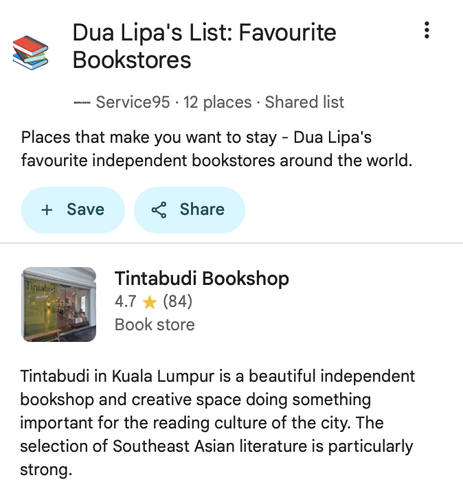 Image from: Dua Lipa is Handing Over Her Personal Travel Map (And Yes, KL is on It)