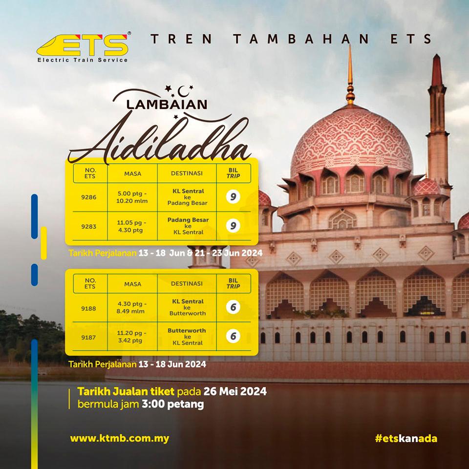 KTMB announces extra ETS services during Hari Raya Haji