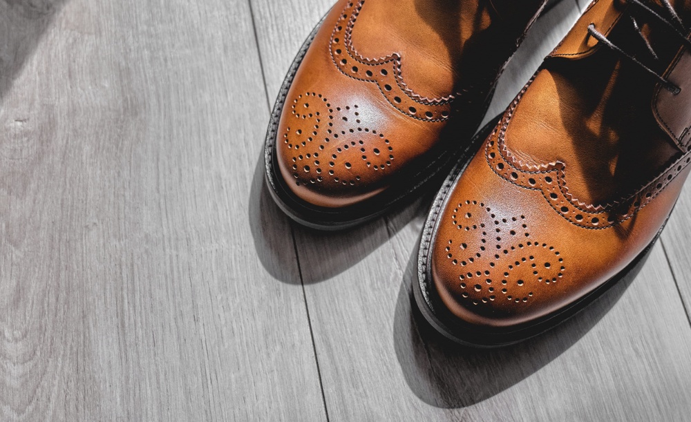Broguing adds decorative detail to classic leather shoes.