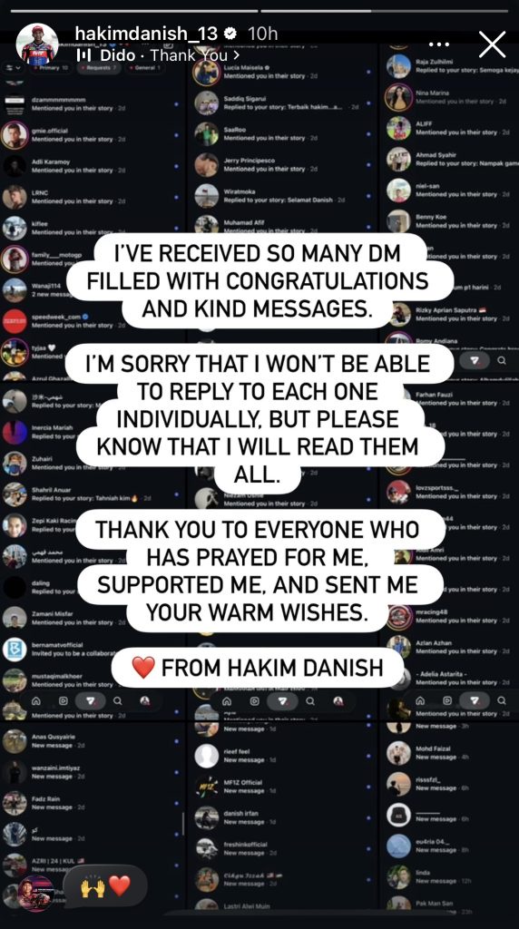 Image from: Hakim Danish Hargai Sokongan Peminat, Akui Tak Mampu Balas Semua Mesej