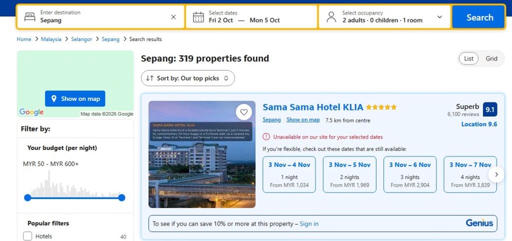 Image from: Harga Hotel Sepang Melonjak Hampir Tiga Kali Ganda Awal Oktober, Petanda Formula 1 Kembali Ke Malaysia?