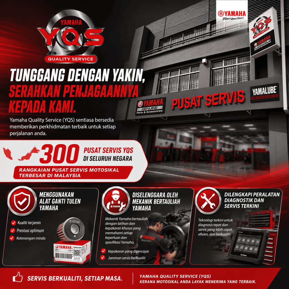 Image from: Yamaha Quality Service (YQS) Kini Rangkaian Servis Motosikal Terbesar di Malaysia Dengan Lebih 300 Pusat Servis
