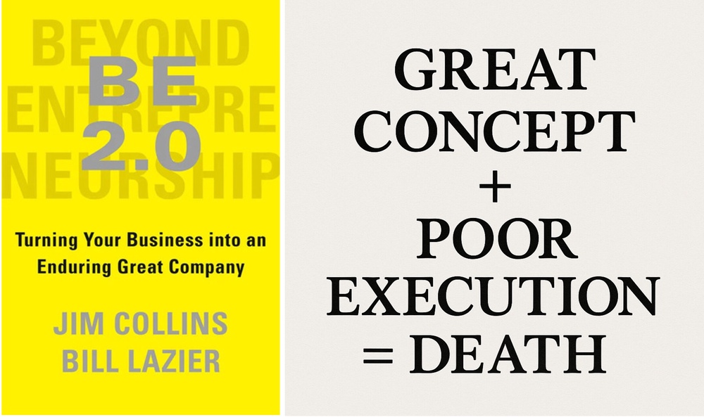 在《Beyond Entrepreneur 2.0》第九章，Jim Collins 提到一个老板真正要拥有的能力：Tactical Excellence，执行的卓越。而绝佳的理念+糟糕的执行=死亡！（图取自https://www.jimcollins.com/books.html）