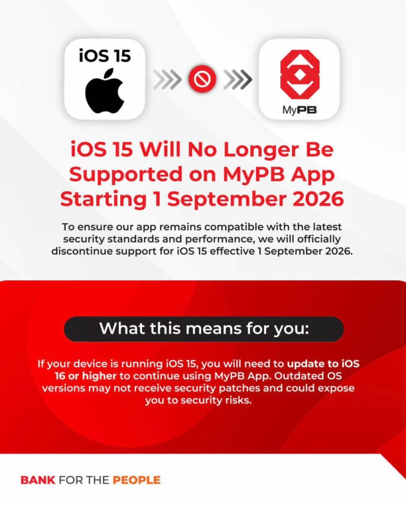 Image from: Update your phone OS now: Public Bank app will no longer support iOS 15 and Android 11