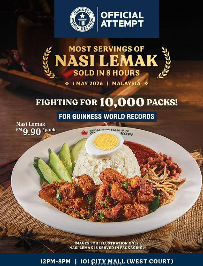 Image from: Oriental Kopi to attempt Guinness World Records title with 10,000 nasi lemak this Labour Day
