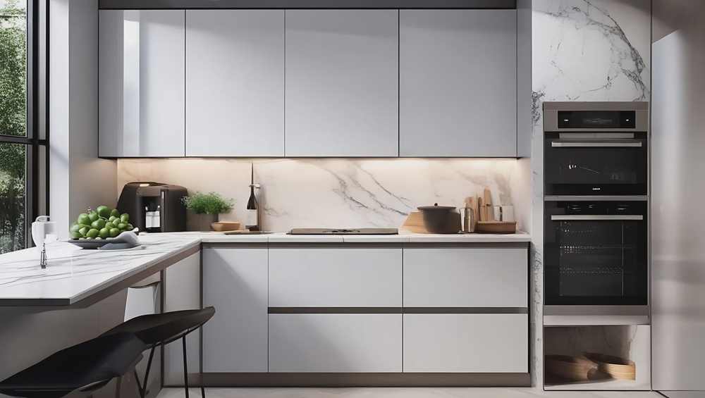Modern Kitchen Cabinet Doors, 6g aluminium kitchen door petg matte handleless